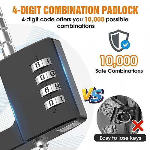 Cabinet Lock with Combination, Adjustable U-Shaped Combination Cabinet Lock Latches for Gym Locker, Closet, Fences, Luggage, Double Doors (Black - 2pcs)
