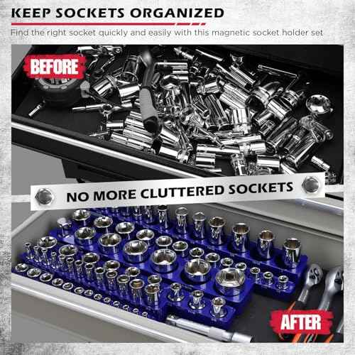 6-Piece 1/4" 3/8" 1/2"-Driver SAE Magnetic Socket Organizer Set (Holds 68 Sockets) - Detachable Tool Tray with 5mm Magnetic Base for Garage/Home Workshop(Sockets Not Included)