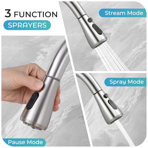 LUFG Brushed Nickel Kitchen Faucet with Pull Down Sprayer & Deck Plate - Classic Finish