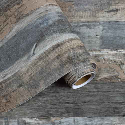 Gray Shiplap Wood Wallpaper Peel and Stick Rustic Grey Wood Plank Contact Paper for Countertops Cabinets Waterproof Removable Vinyl Wood Panel Wall Paper for Bedroom Living Room 11.8"x118"