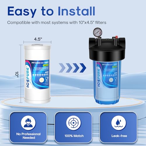 ICEPURE 2-Pack 5 Micron 10" x 4.5" Whole House Sediment & Iron Manganese Water Filter with PP Cotton and Resin