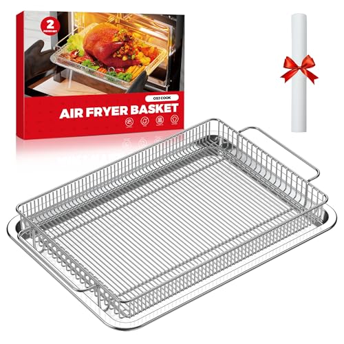 OSJ COOK Air Fryer Basket for Oven 15.9 x 9.8 in Set with Tray, 360° Crispy Air Fry