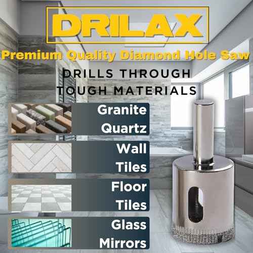 Drilax 1 Inch Diamond Drill Bit | Triple-Coated for Granite, Quartz Countertops & Ceramic, Porcelain Tiles | Glass & Stone Core Drill Bit