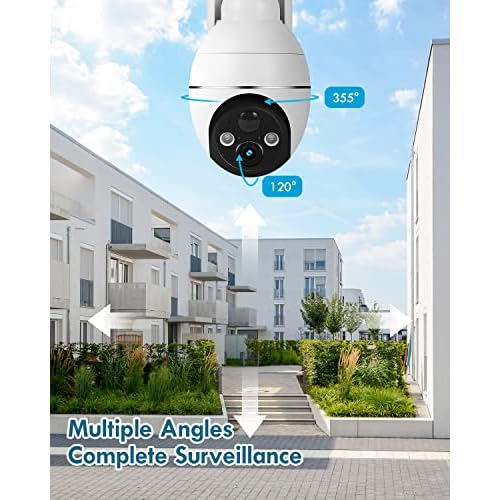 Solar Security Cameras Wireless Outdoor, 2K PTZ Solar Cameras for Home Security, 2.4G Wi-Fi Outdoor Camera Wireless with PIR, Color Night Vision, 2-Way Talk, 4dbi, Spotlight/Siren