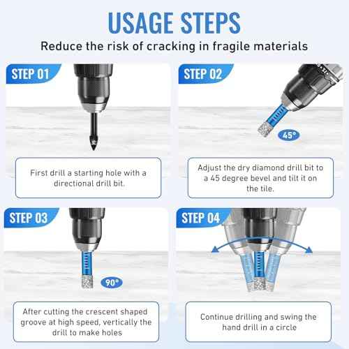 6 PCS Diamond Drill Bits Set for Porcelain, Ceramic, Glass & Tile - Masonry Drill Bit Set for Various Tiles Marble, Includes Cooling Wax for Efficient and Precise Drilling