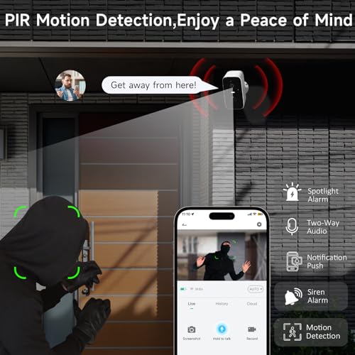 Rraycom Security Cameras Wireless Outdoor,2K Battery Powered AI Motion Detection Spotlight Siren Alarm Surveillance Indoor Home Camera, Color Night Vision, 2-Way Talk, Waterproof, Works/Alexa