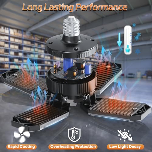 120W LED Garage Light 12000LM Deformable Panels, Screw-in Shop Lighting, 1 Pack