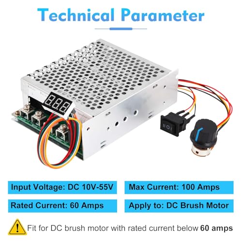 HARMNEE 60A PWM DC Motor Speed Controller 10V-55V with LED Display & Forward-Reverse Switch