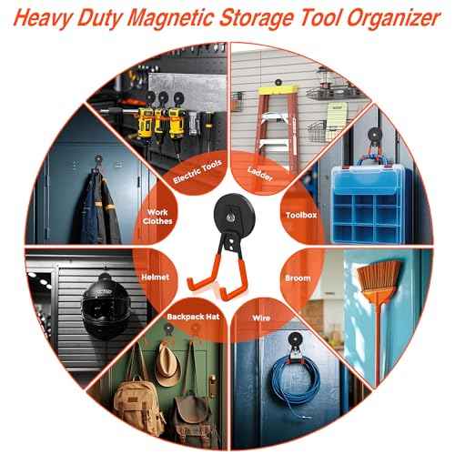 3Pcs Large Magnetic Hooks Heavy Duty for Garage, Magnet Hooks for Hanging Heavy Duty, Strong Magnet Storage Hooks for Hanging Garage Tools& Garden Tools