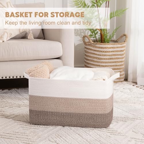 OIAHOMY Gradient Brown Extra Large 95L Cotton Rope Laundry Basket 24"×17"×14"