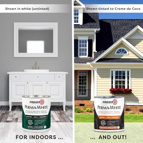 Zinsser PERMA-WHITE Mold & Mildew-Proof Interior Paint Quart Eggshell White - Self-Priming, Washable Finish, 5-Year Mold Resistance