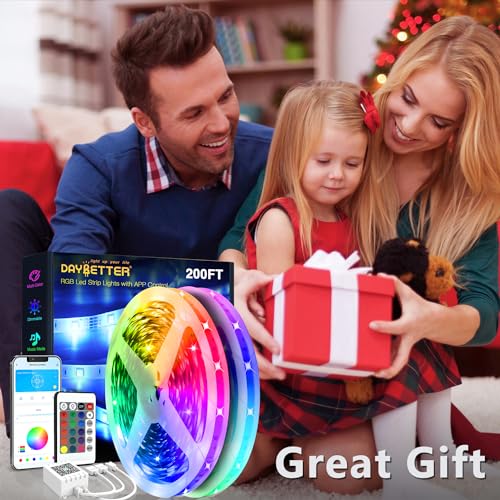 DAYBETTER 200 ft RGB LED Strip Lights with App & Remote, Music Sync, Color Changing for Bedroom, Kitchen, Party
