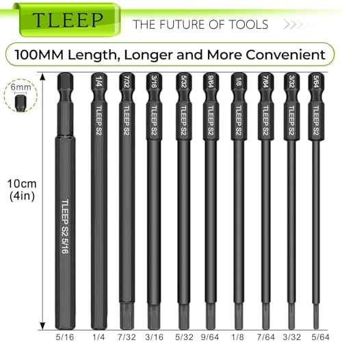 10 x Long 100MM 1/4 Inch Hex Head Allen Wrench Drill Bits, 5/16¡± to 5/64¡±, SAE, Magnetic Tips Screwdriver Socket Bit Set for Ikea Type Furniture (S2 Steel 5/16 inch to 5/64 inch)