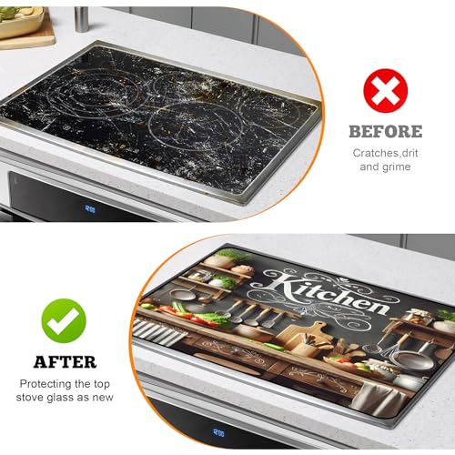 AOHMPT 30"×21" Stove Top Cover 3-in-1 Heat-Resistant Protector Mat (Cookware) – Includes 28"×20" XL Fit, Geometric/Floral/Abstract Patterns