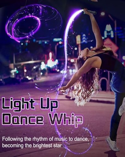 6ft Fiber Optic Whip for Dance USB Rechargeable,360°Swivel,Rainbow LED Light Effect,Great for Rave Party,Light Shows,Music Festival,Christmas Gift (7 Colors+23 Modes+1200mAh Battery)