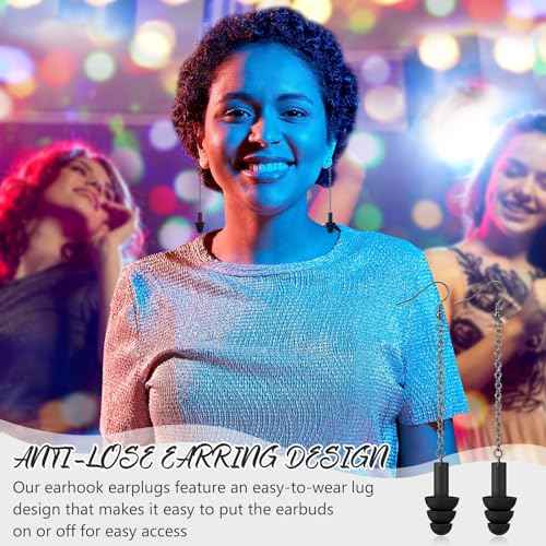 Misdary Earplug Earrings with Case Soft Silicone Earplugs Hanger for Concert, Music Festival, DJs, Nightclub, Traveling, Drummers, and Other Loud Events Statement, Black