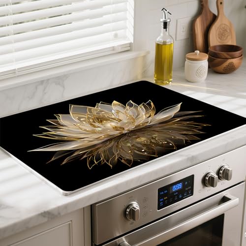 BSFHH 30" x 21" Silicone Glass Stove Top Cover - Lotus Anti-Slip Protect Mat, Heat-Resistant