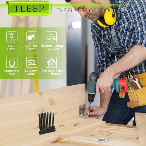 10 x Long 100MM 1/4 Inch Hex Head Allen Wrench Drill Bits, 5/16¡± to 5/64¡±, SAE, Magnetic Tips Screwdriver Socket Bit Set for Ikea Type Furniture (S2 Steel 5/16 inch to 5/64 inch)