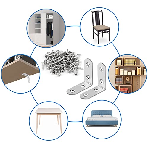 16Pcs Stainless Steel L Bracket Set 40×40MM with Screws for Furniture, Silver