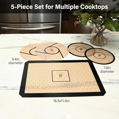 ZETHYR STREET Induction Cooktop Mats Set of 5 – 0.7mm Silicone Fiberglass Protectors, 2 Small 2 Large 1 Half Sheet
