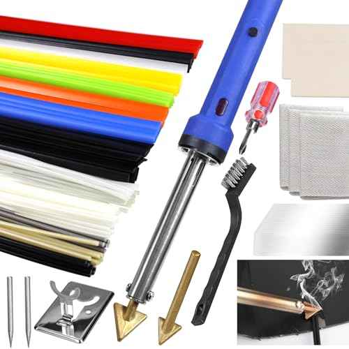 100W Plastic Welding Kit, Plastic Welder Soldering Iron Kit with 121pcs Rods, Professional Surface Repair Tool for Car Bumper with 4 Welding Tips, Patch Net,Hot Iron Stand,Wire Brush,Metal Stand, etc.