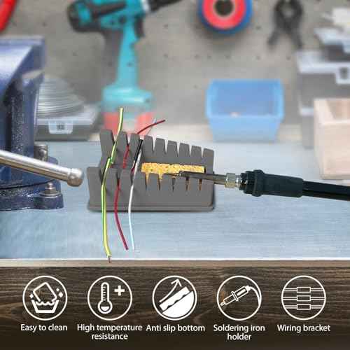 Upgraded Silicone Soldering Stand, Helping Hands Soldering Station, Soldering Wire Holder with 8 Slots Third Hand Soldering Iron Stand for 32AWG to 12AWG Wires 1 Pcs Gray with 2 Pcs Solder Sponge