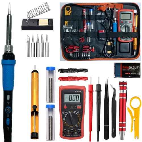 Soldering Iron Kit, Digital Multimeter Kit, Multi Tester, Voltage Tester, Measures AC/DC Voltage, Current, Resistance/Continuity/Diode/Triode. Solder Iron, Adjustable Temperature (Red)