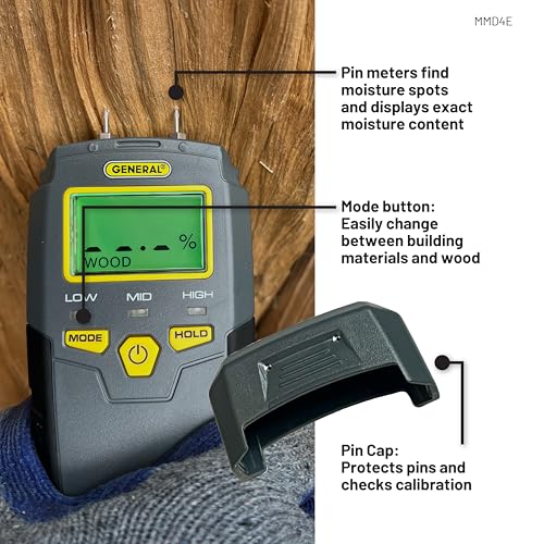 General Tools Moisture Meter Pin Type for Wood & Walls - Water Leak Detection