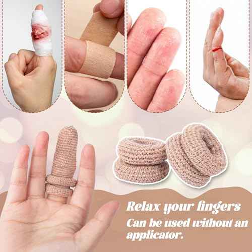 15pcs Cotton Finger Cots, Anti-Slip Elastic Finger Sleeve, Breathable Finger Protectors for Construction Gardening Kitchen Carving- Skin Color