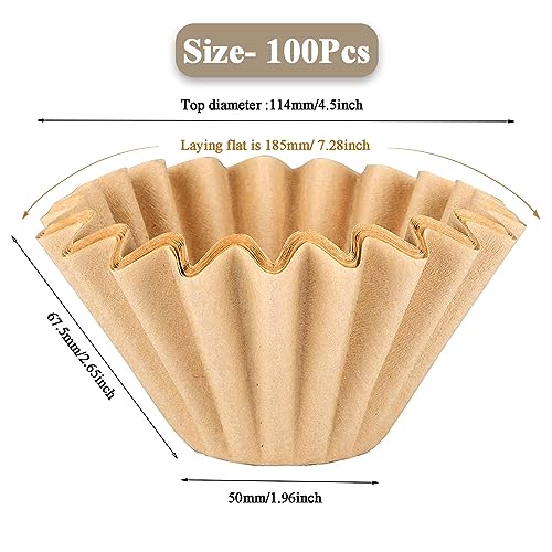 MUCXNIIY 2-5 Cup Unbleached Coffee Filters W02 Brown - Pack of 100 for Home & Commercial, Thick Natural Filter Basket