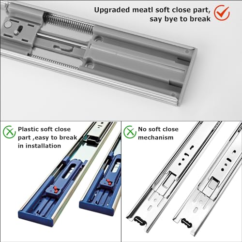 LONTAN 10 Pairs Silver Soft Close Drawer Slides 22 Inch Heavy Duty Cabinet Rails
