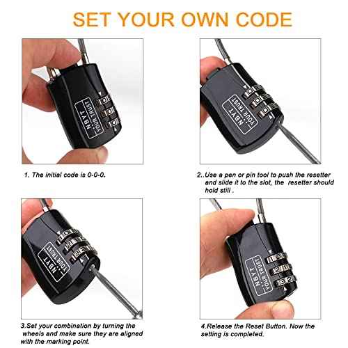 Wire Combination Lock Padlock, Wire Diameter 3/24", 16" Circumference, Suitable for Travel Luggage, Backpack, Cycling Helmet, Small Cabinet, Gym Cabinet, Suitcase