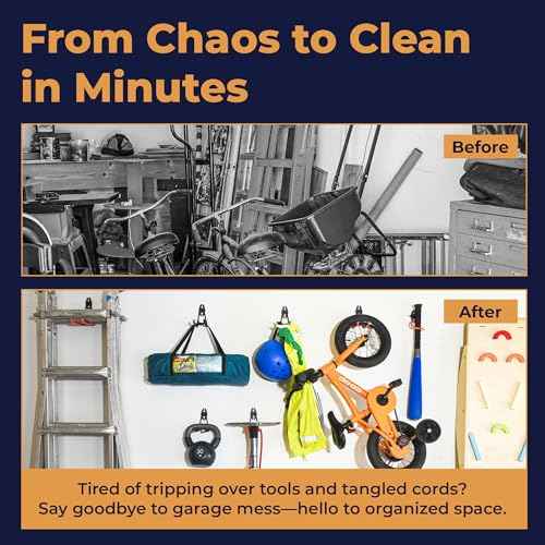 28 Pack Steel Heavy Duty Garage Hooks Storage Hooks with Anti-Slip Coating, Utility Garage Wall Mount Hanger and Organizer for Bikes, Ladder, Rope, Broom, Shovel and Garden Power Tools (28, Black)