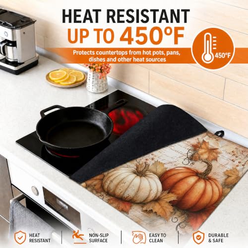 Fall Stove Cover 20x28in Silicone Protector Mat with Pumpkin Design – 3-in-1 Heat-Resistant, Non-Slip, Easy-Clean