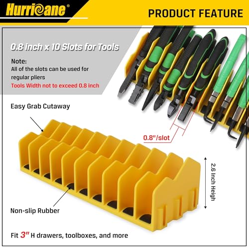 HURRICANE 2-Pack Plier Organizer Rack - 20-Slot Extendable Drawer Storage (Yellow, Non-Slip Base)