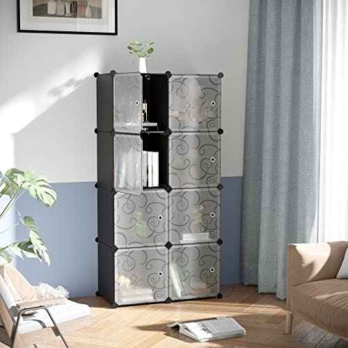 C&AHOME Cube Storage Organizer with Doors, 8-Cube Shelves, Closet Cabinet, DIY Plastic Modular Bookshelf, Storage Shelving Ideal for Bedroom, Living Room, 24.8" L ¡¿ 12.4" W ¡¿ 48.4" H Black UGSHS3008A