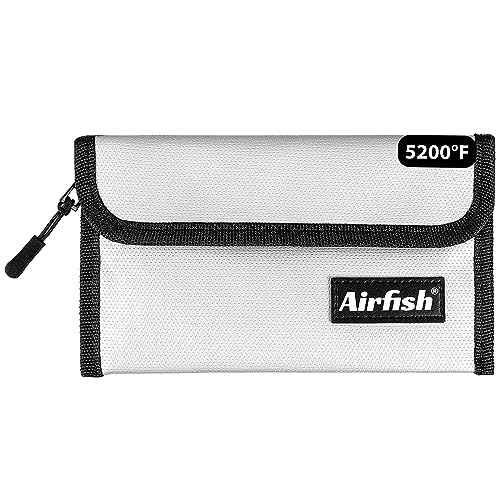 Airfish Fireproof Money Bag, 5 x 8 inches Fireproof Wallet, Waterproof Cash Bag with Zipper, Small Fireproof Cash Bag for Valuables