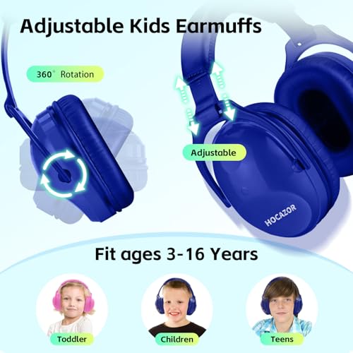 2 Pack HZ015 Kids Ear Protection Safety Earmuffs Durable Noise Cancelling Headphones, full pink+navy blue