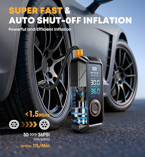 Ziweo Black Portable Cordless Tire Inflator with Digital Pressure Gauge