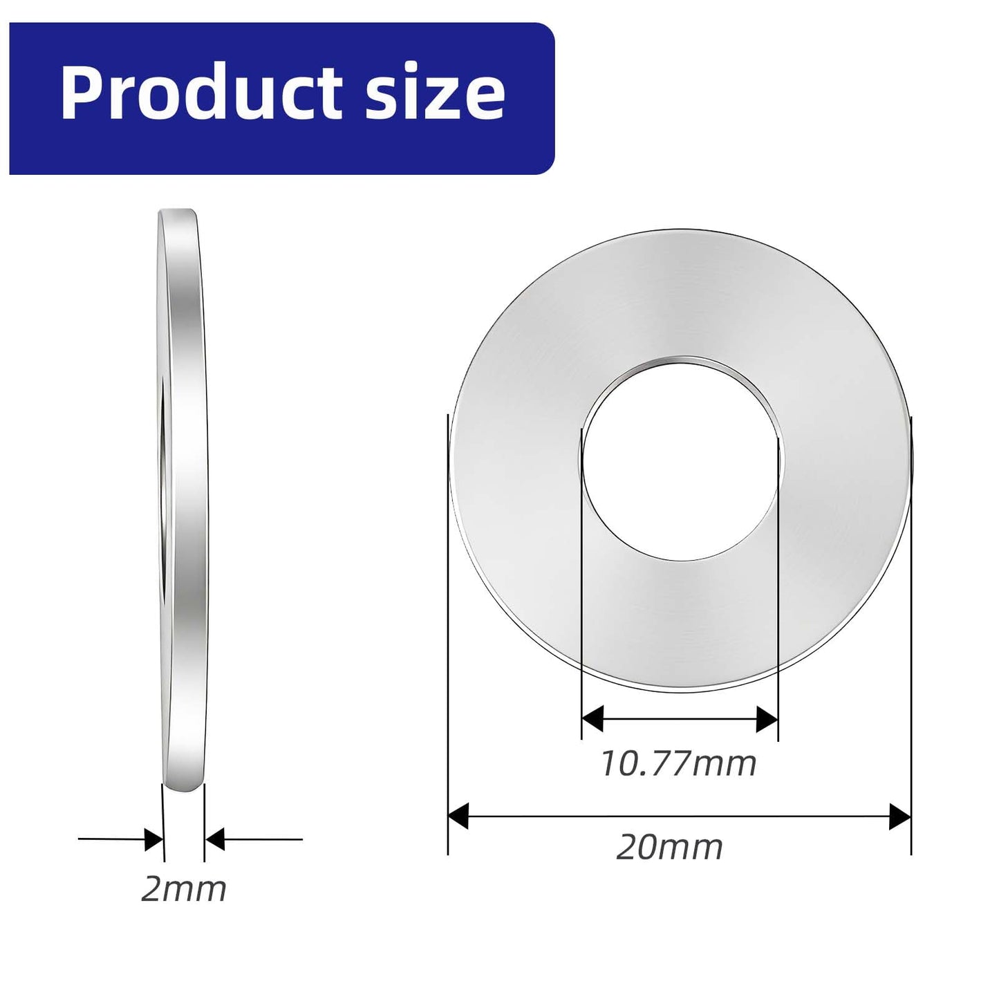 Etauwe 20-Piece M10 304 Stainless Steel Flat Washers, Screws Washers and Repair Washers for Industrial, Automotive and Home Use