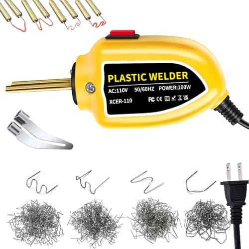 Portable 100W Plastic Welder 1200PCS Hot Staples Welding Repair Kit Hot Stapler Soldering Welder Gun Welding Rods Car Bumper Repair Kit for Crack Kayak Most Plastic(Yellow)