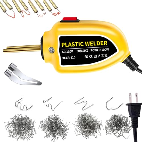 Portable 100W Plastic Welder 1200PCS Hot Staples Welding Repair Kit Hot Stapler Soldering Welder Gun Welding Rods Car Bumper Repair Kit for Crack Kayak Most Plastic(Yellow)
