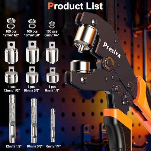 Preciva 3-Size Grommet Tool Kit - 1/2" 1/4" 3/8" Hole Punch & Eyelet