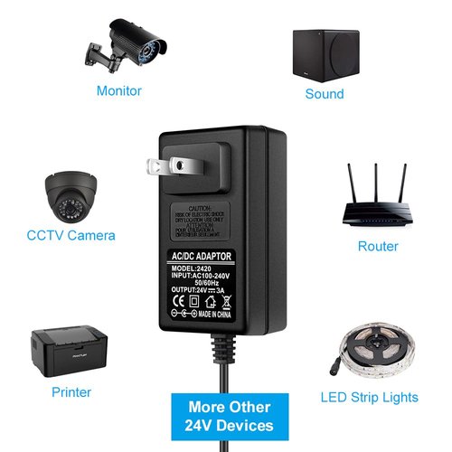 24V Power Supply, DC 24 Volt 2A 48W LED Lights Power Supply Adapter, 100-240V AC to 24V DC Transformer for LED Strip Lights, Wall Plug Power Supply with 5.5/2.1mm Jack Converter (2 Pack)
