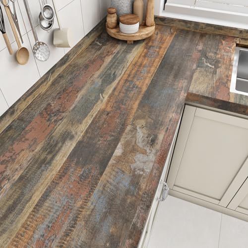 Wallercity Vintage Butcher Block Contact Paper for Countertops Vinyl Red/Brown Thick Waterproof Bathroom Wood Grain Peel and Stick Wallpaper for Cabinets Table Top Kitchen Backsplash 15.8''x78.7''