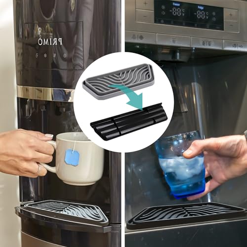FARIRICAJON Silicone Refrigerator Drip Tray Catcher 2 Pack - Black/Gray Rectangular 8.2x3.1in, Notches Cuttable
