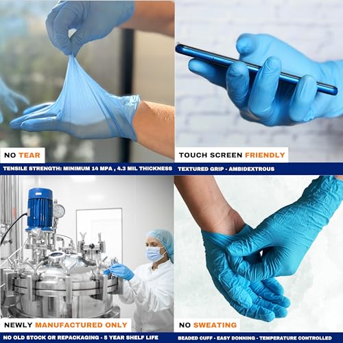 Nitrile Gloves Disposable Latex Free,Powder Free,Guantes,Mechanic,Labs,Food,Chemical-Blue (Reg/long Cuff)