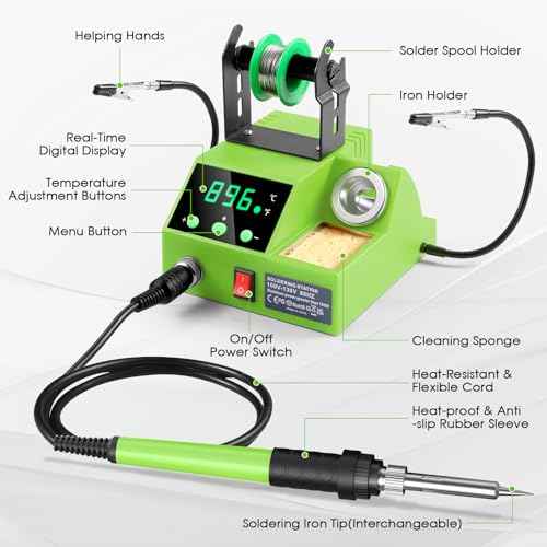Soldering Station, 100W Digital Display Soldering Iron Station Kit with 2 Helping Hands, 356¡ÆF - 896¡ÆF, Auto Sleep, ¡ÆC/¡ÆF Conversion, Solder Wire, Tips, Stand, Pump, Tweezers, Tip Cleaner, Green