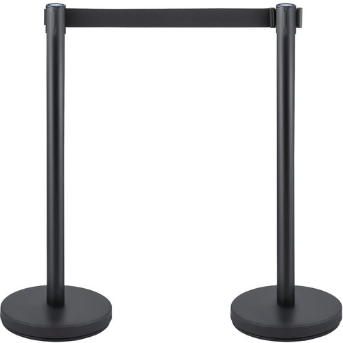 VEVOR Crowd Control Stanchion Set, Stanchion Set with 6.6 ft/2 m Black Retractable Belt, Black Crowd Control Barrier w/Concrete and Solid Metal Base - Easy Connect Assembly (6)