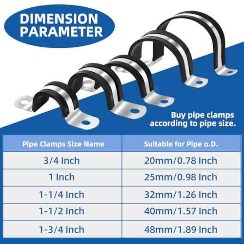 1-1/4 Inch pipe clamps,Pipe fixing clamp,304 Stainless Steel & Rubber Lining Pipe Strap Clamp £¨6pcs 32mm)
